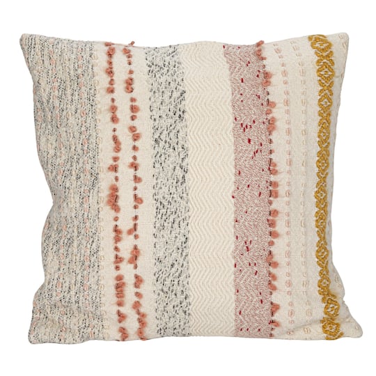 Hello Honey; Hello Honey® 18" Multicolor Stripes & Embroidery Pillow; Category:Pillows; Image:1